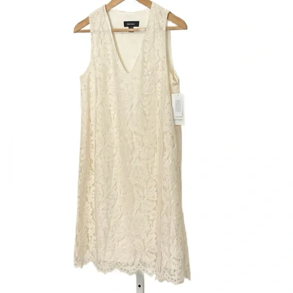 New Karen Kane Elegant Cream Lace Shift Dress - Picture 7 of 13